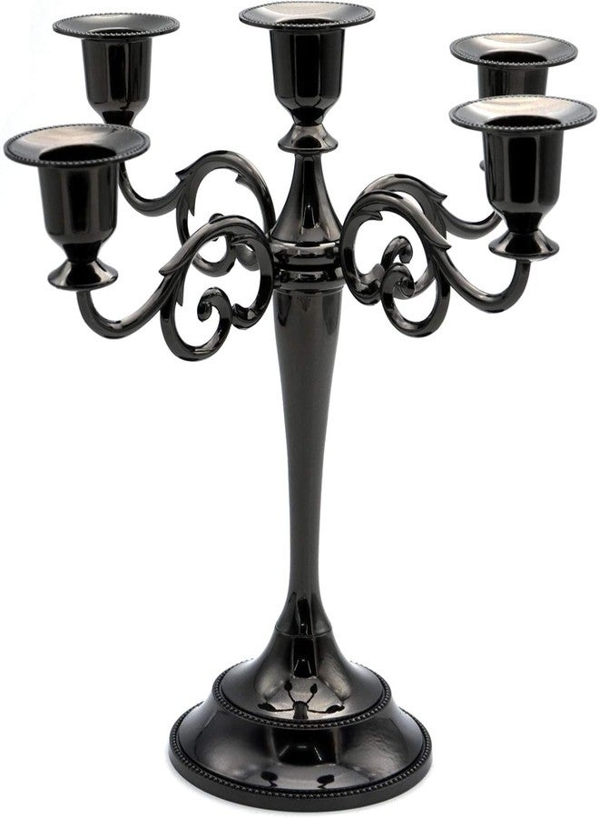 JEVIMORY Black Candelabra Candle Holders for Pillar Candles 10.6 inch Tall, 5 Candle Candlestick Holder for 1/2-1 inch Taper Candles Halloween Candelabra Decoration Easy Assembly (Black) - Image 1